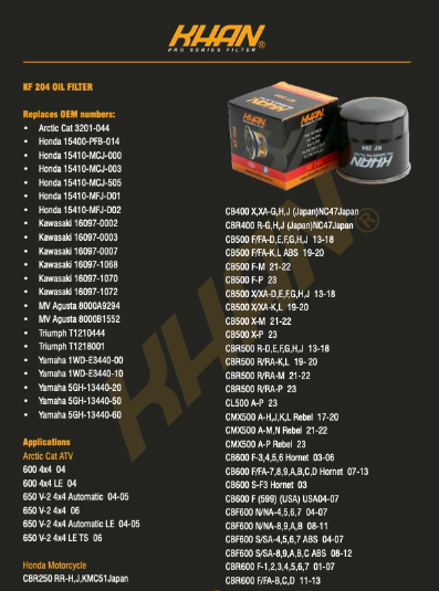 Filtro de Aceite KHAN KF-204